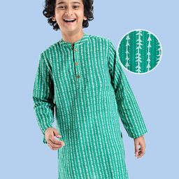 Pine Kids Cotton Woven Full Sleeves Printed Kurta - Green-image-70