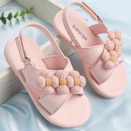 Babyoye Sandals with Velcro Closure & Floral Applique - Pink-image-68