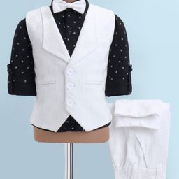 Robo Fry Knit Full Sleeves Printed 3 Piece Checkered Pattern Party Suit - Off White-image-91