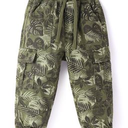 Babyhug Cotton Woven Full Length Trouser With Camouflage Print - Olive Green-image-100