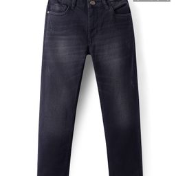 Pine Kids Woven Full Length Solid Washed Denim Jeans - Black-picture-49