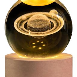 Awestuffs 3D Crystal Ball Night Light for Kids Glass Lamp space lamp with Wooden Base Fantasy Decoration Crystal Ball LED Galaxy Planet Nightlight Bedroom Décor (Saturn)-0