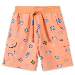 Babyhug Cotton KnitMid Thigh Shorts Travel Theme Print - Ligh Orange-image-40
