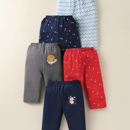 OHMS Single Jersey Knit Full Length Lounge Pants with Animal & Star Print & Stripe Design Pack of 5 - Multicolor-image-65