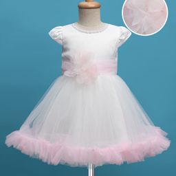 Mark & Mia Woven Cap Sleeves Mesh Party Dress with Floral Applique & Pearl Detailing - Pink-image-94