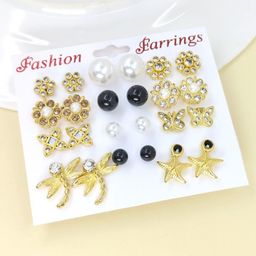 Shivarth Set of 12 Gold-Plated Stainless Steel Artificial Stones Earrings-image-76