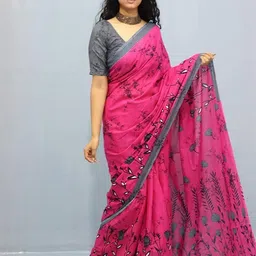 Dastkar Floral Pure Cotton Block Print Saree-picture-22