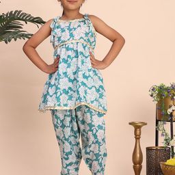 Cutiekins Girls Floral Print Regular Gotta Patti Kurta with Dhoti Pants-picture-18