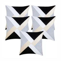 Creeva Black & Grey 5 Pieces Geometric Velvet Square Cushion Covers-44