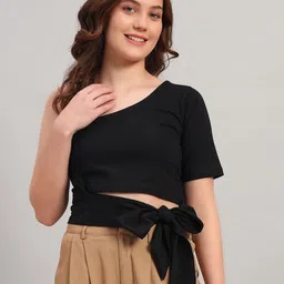 N1F FASHION Women Cut Out One Shoulder Cotton Blouson Crop Top-image-11