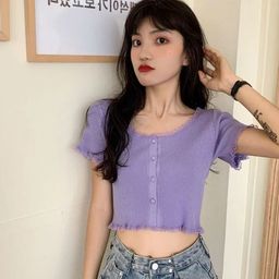 KPOP Women Scoop Neck Short Sleeves Solid Crop Top-picture-20