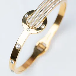Zeraki Jewels Stainless Steel Gold-Plated Artificial Stones Studded Bangle-Style Bracelet-picture-0
