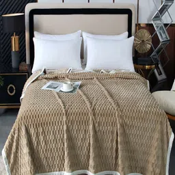 JC HOME Khaki & White Geometric AC Room 300 GSM Single Bed Blanket-picture-50