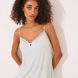 women'secret Striped Shoulder Straps Lace Detail Night suit-image-16