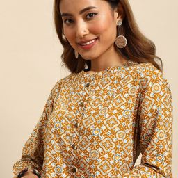 Sangria Women Mustard Yellow & Blue Printed Kurta-picture-13