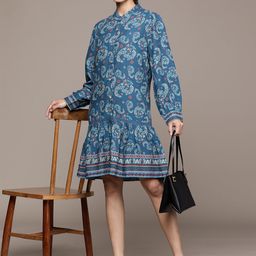 Label Ritu Kumar Floral Print A-Line Dress With Inner-image-34