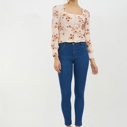 Harpa Peach-Coloured Floral Printed Top With Bishop Sleeves image 5