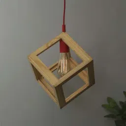 Homesake Beige Hanging Cube Lamp with Red Silicone Socket Holder - Set of 1 (Bulb not included)-1