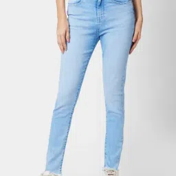 Spykar Light Blue Cotton Slim Fit High Rise Jeans-picture-24