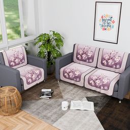 Myntra Elegant Homes Purple & White 6 Pieces 3 Seater Cotton Sofa Cover-7
