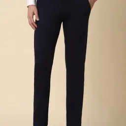 Men Navy Slim Fit Solid Formal Trousers-image-28
