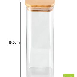 ALLO Transparent Borosilicate Glass Square Jar with Wooden Lid - Set of 3 (1000 ml) image 3