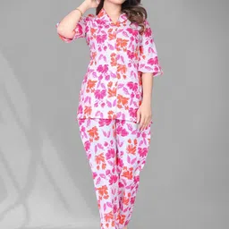 Anouk Pink Shawl Neck Printed Top With Trouser-image-9