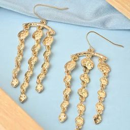 ToniQ Gold Plated Contemporary Tasselled Drop Earrings-8
