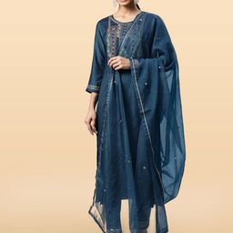 Anouk Rustic Women Floral Embroidered Kurta with Trousers & Dupatta-image-9
