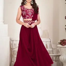 KALINI Embroidered Thread Work Semi-Stitched Lehenga & Unstitched Blouse With Dupatta-picture-16