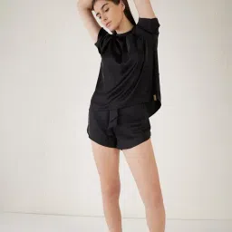 Sweet Dreams Black SatinT-Shirt With Shorts-image-100