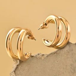 ToniQ Gold Plated Double Layer Half Hoop Earrings-93