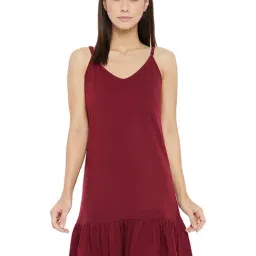 Hypernation Maroon Cotton Night Dress-image-46