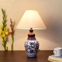 Unravel India Off-White & Blue Ceramic Table Lamp - Set of 1-image-13