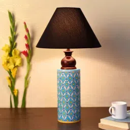 Unravel India Multicolor Ceramic Table Lamp - Set of 1-10