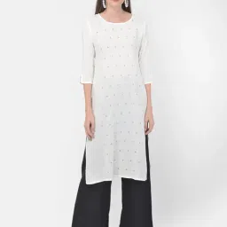 Span White Cotton Embroidered Straight Kurta-image-29