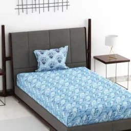 Bianca Espeda Printed Blue 144 TC Cotton Single Bedsheet with 1 Pillow Cover-image-9