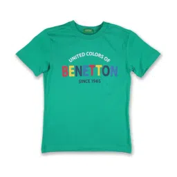 United Colors of Benetton Kids Green Cotton Logo Print T-Shirt-picture-30