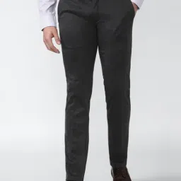 Van Heusen Grey Slim Fit Self Pattern Trousers-image-25