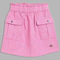 Elle Kids Pink Cotton Chequered Skirt-image-102