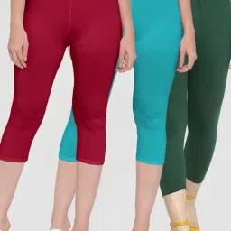 Gracit Maroon & Blue Mid Rise Capris - Pack Of 3-10