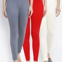 Gracit Red & Grey Mid Rise Leggings - Pack Of 3-picture-44