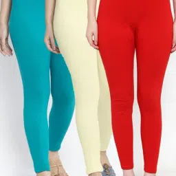 Gracit Red & Cream Mid Rise Leggings - Pack Of 3-image-41