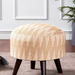Nestroots Printed Yellow Cotton 4 Wooden Legs Ottoman-picture-38