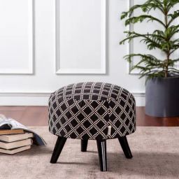 Nestroots Printed Black Cotton Canvas 4 Wooden Legs Ottoman for Living Room-image-83