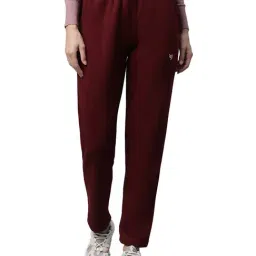 Global Republic Wine Cotton Logo Print Straight Fit Mid Rise Full Length Trackpants-36