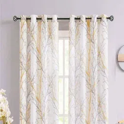Urban Space White & Yellow Cotton 5 Ft. Window Curtain With Stianless Steel Rings - Set of 2-18