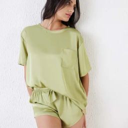 Sweet Dreams Olive SatinT-Shirt With Shorts-image-32