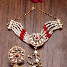 NVR Red Gold Plated Stone Studded Handcrafted Ring Bracelet for Women-45