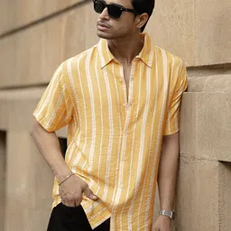 Powerlook Vertical Striped Short Sleeves Flowy Shirt-image-82